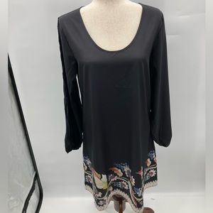 No Name Women’s Black/ Floral Print Cold Shoulder Long Sleeve Loose Dress